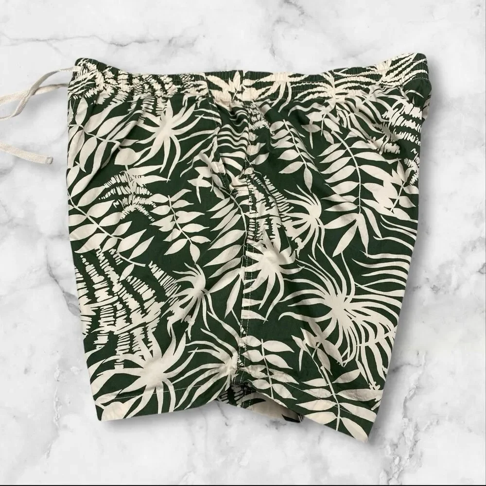 J Crew Mens Dock Beach Cotton Shorts Size X-Large‎ Green White